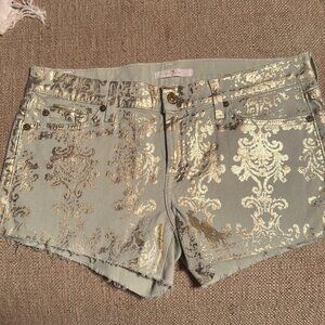 7 For All Mankind Cut Off shorts Brocade Foil print Mint 29